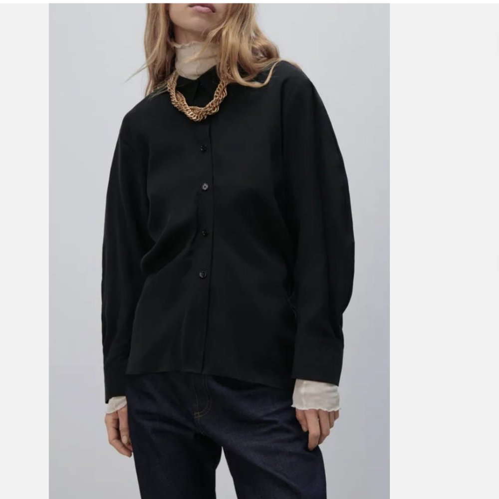 NWT ZARA RELAX FIT BUTTON DETAIL SHIRT LONG SLEEVE